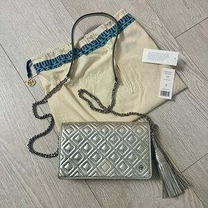 Tory Burch wallet on a chain